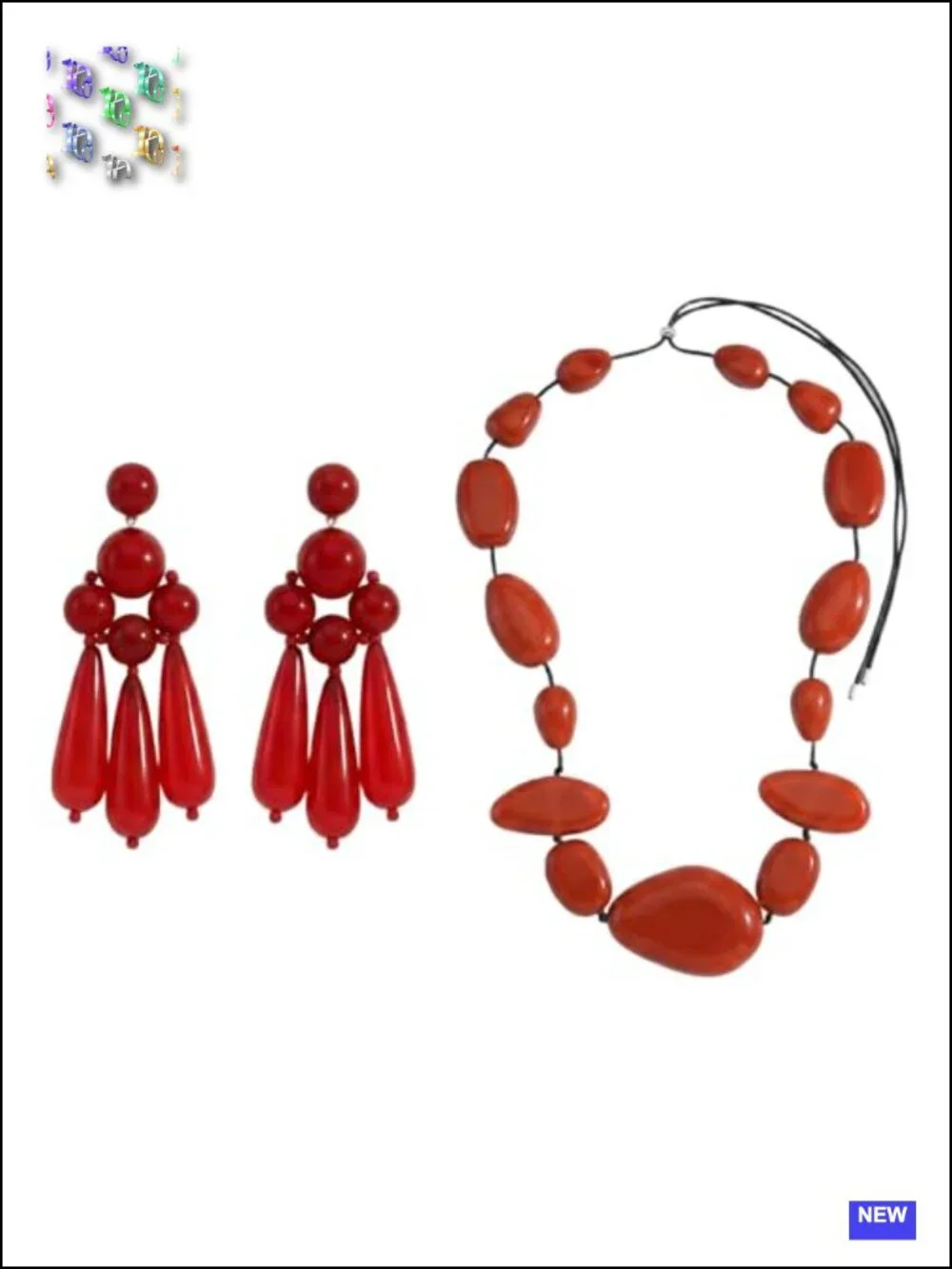 Chunky Geometric Statement Necklace and Earrings Set, Bohemian Multi Strand